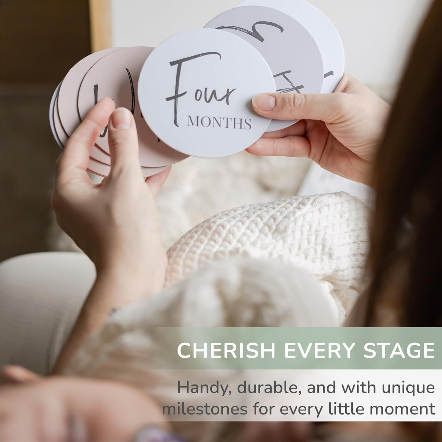 Discos marcadores de marcos mensais Tiny Trees Baby - Cartões de marcos mensais frente e verso para bebés, acessórios para fotos para anúncio de bebé, placas neutras para recém-nascidos, meninos e meninas