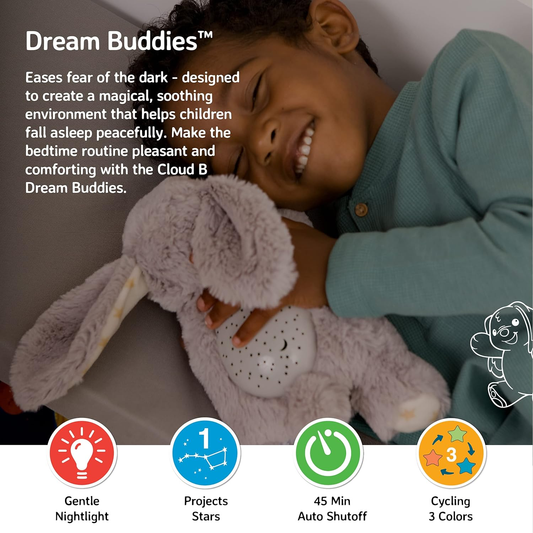 Cloud b Dream Buddies Benny the Bunny - A mini luz de presença relaxante para bebés que as crianças adoram | Projetor Star Sleep Aid com luzes suaves e desligar automático | Brinquedos para bebés essenciais para recém-nascidos
