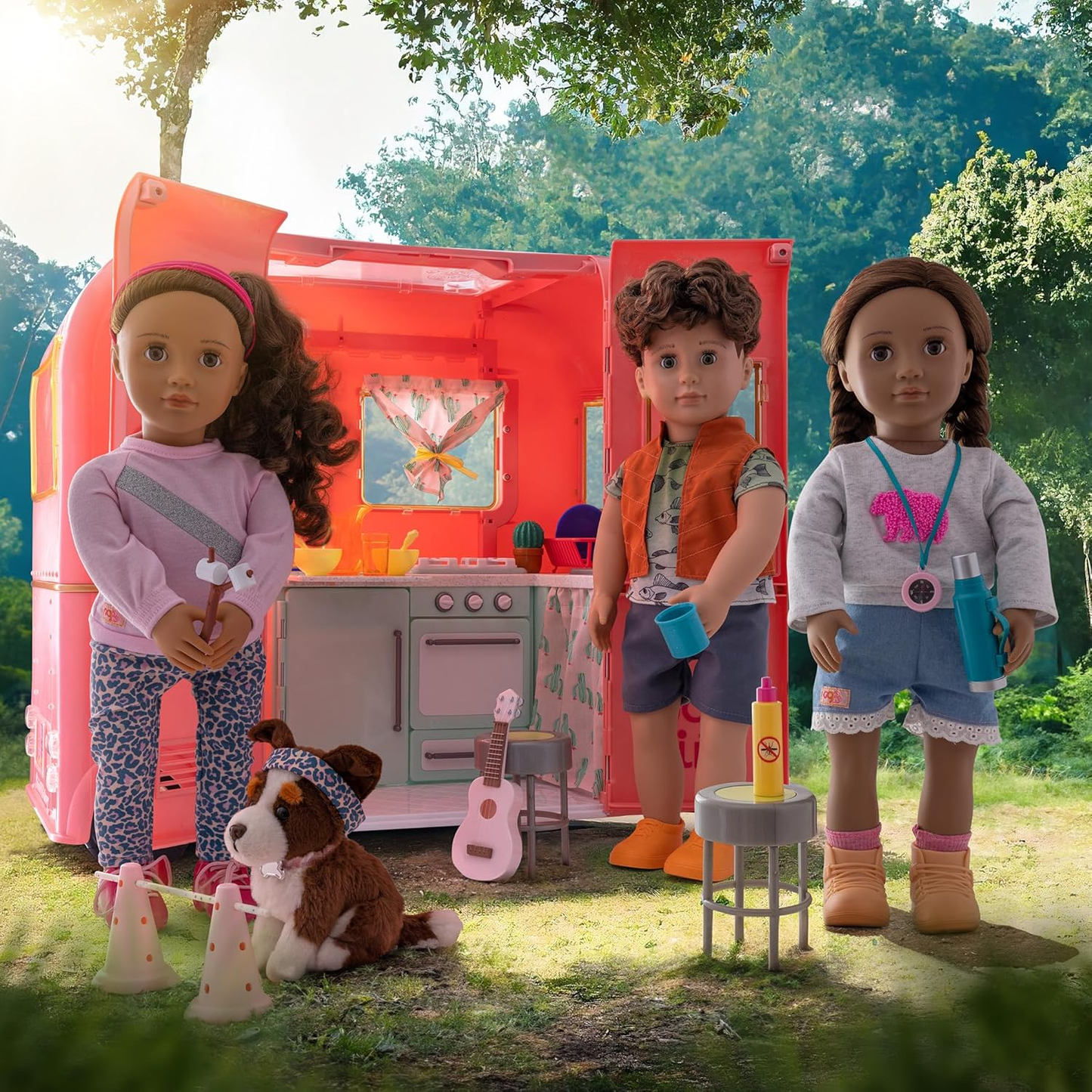 A Nossa Geração – Trailer de Campismo – Acessórios de Cozinha e Cozinha – Veículo para Bonecas de 18 Polegadas – Brincadeira de Faz de Conta – Brinquedos para Crianças a partir dos 3 anos – Trailer R.V. Seeing You (Rosa)