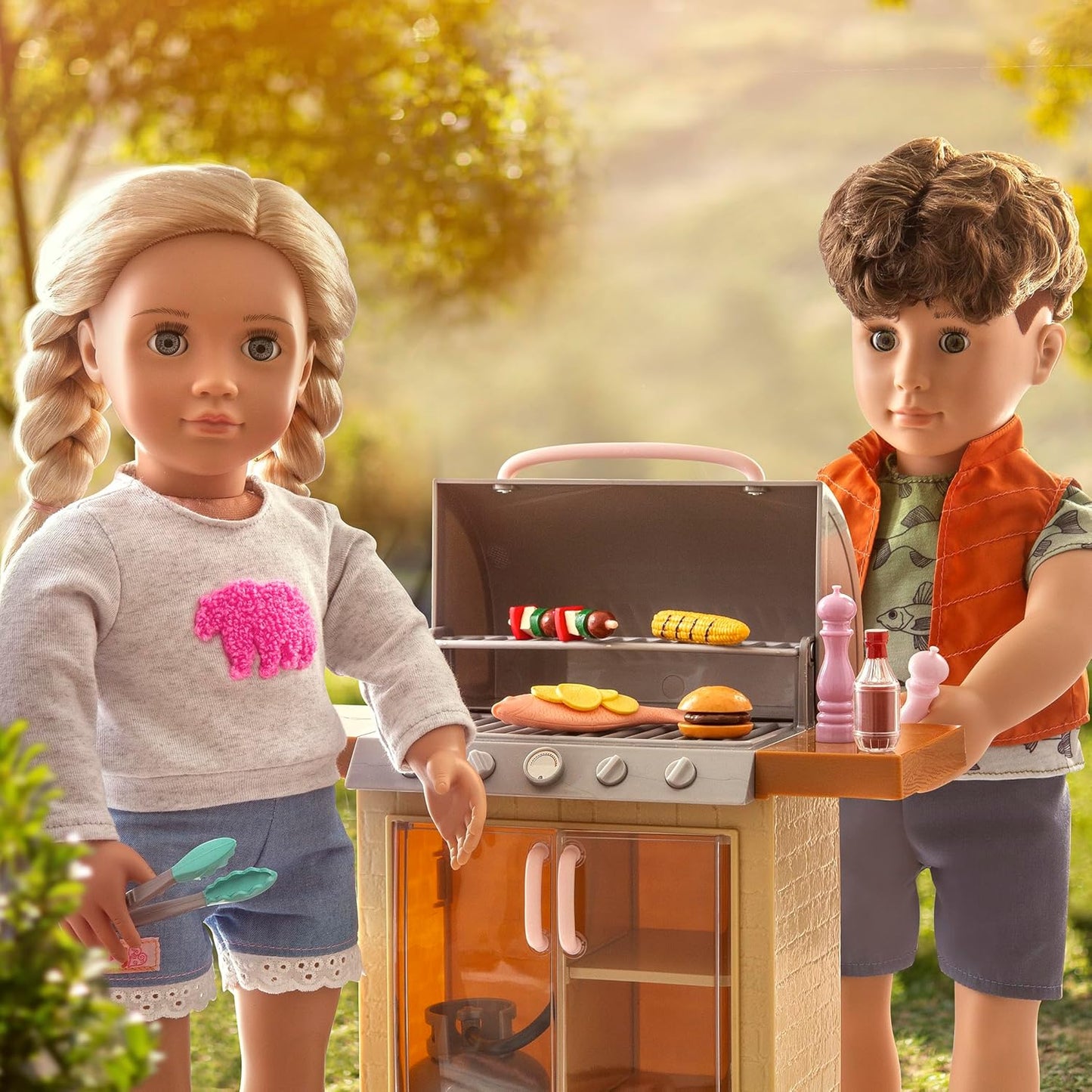 Our Generation OG Backyard Grill – Conjunto de acessórios para churrasco para bonecas de 45 cm – Conjunto de 14 acessórios para churrasco