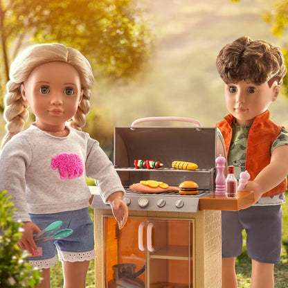 Our Generation OG Backyard Grill – Conjunto de acessórios para churrasco para bonecas de 45 cm – Conjunto de 14 acessórios para churrasco