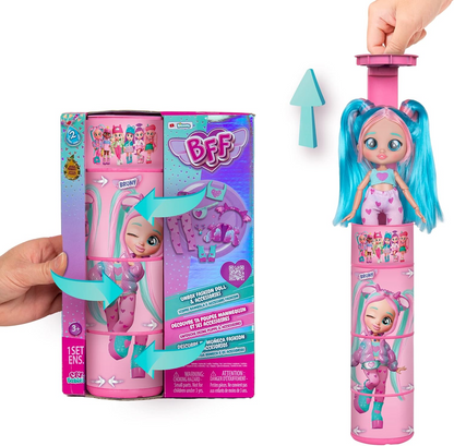 BFF by Cry Babies S2 Bruny Boneca colecionável de moda com cabelo comprido, roupas de tecido e 10 acessórios - Brinde de brinquedo para meninas e meninos +5 anos