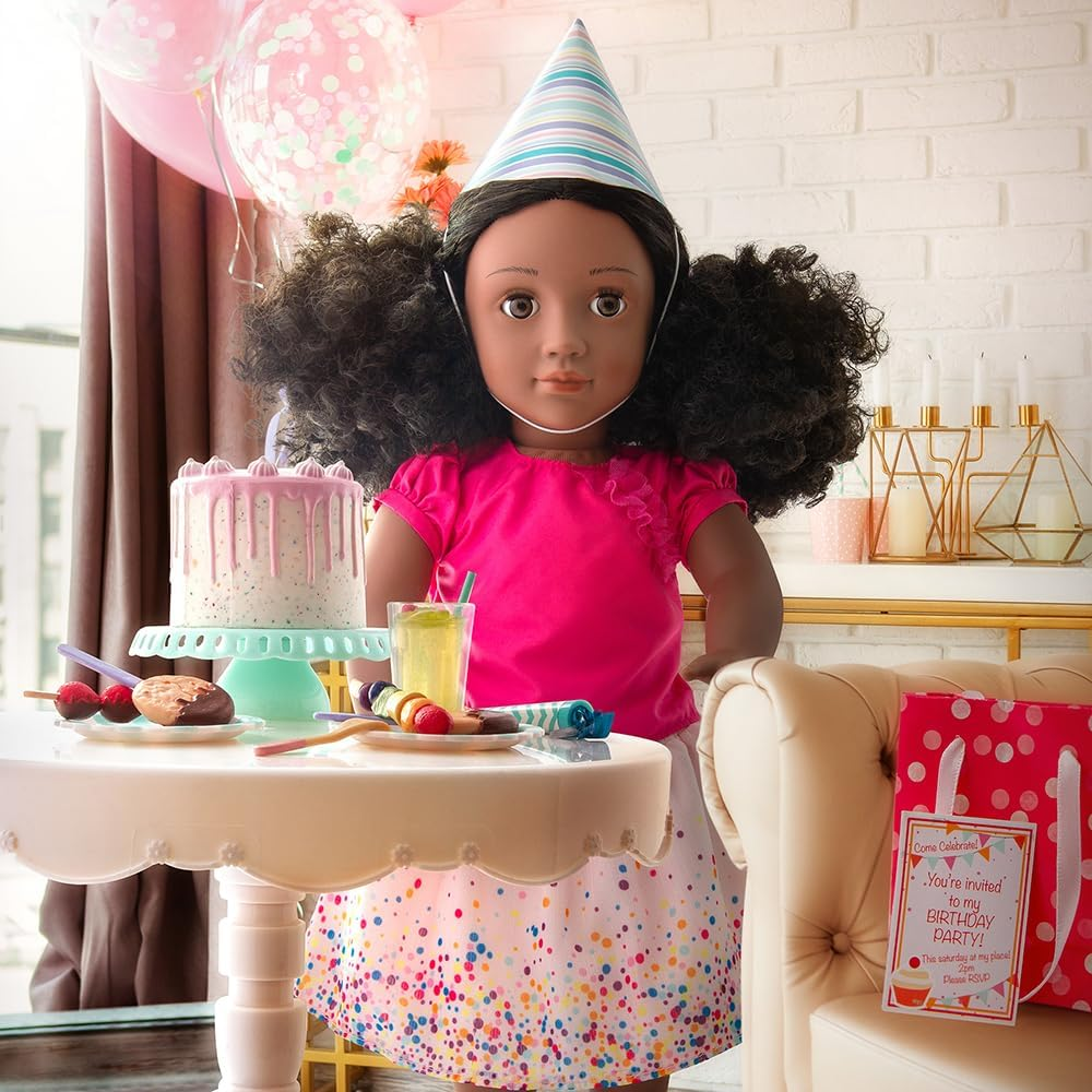 A Nossa Geração – Fato de Aniversário – Saia com Estampado de Confetis e Balão de Caniche – Roupa de Boneca de 18 Polegadas – Brincadeira de Faz de Conta – Brinquedos para Crianças a partir dos 3 Anos – Está na Hora de Festejar