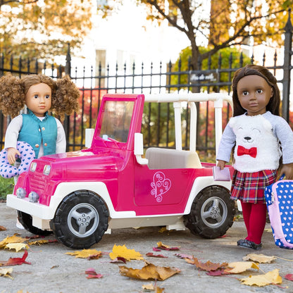 Our Generation My Way and Highways Jeep – Camião 4x4 Rosa e Branco para Bonecas Meninas de 18 Polegadas – Compatível com Reboque OG