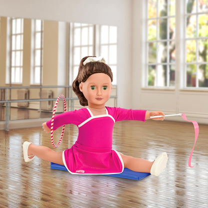 Fato de ginástica de luxo com varinha de fita para bonecas de 45 cm - Conjunto de 7 peças de roupa e acessórios para ginastas