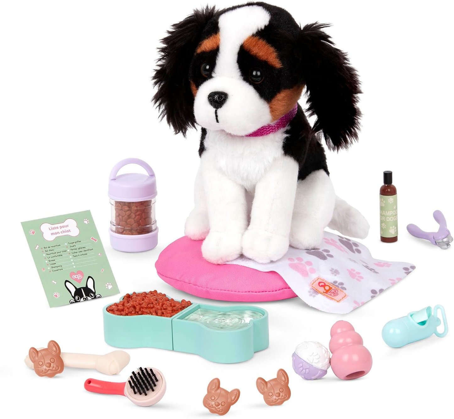 O nosso conjunto Generation Paw Paradise – Kit de acessórios para cachorros de estimação para bonecas de 45 cm – Conjunto de 15 acessórios para cuidados com animais de estimação