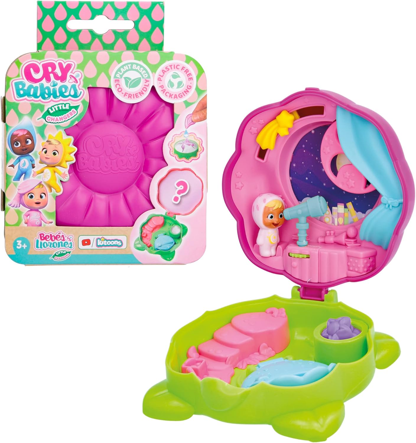 CRY BABIES Little Changers Moon Cápsula colecionável em forma de Flor que inclui uma mini Boneca, uma Pipeta e um Folheto +3 Anos