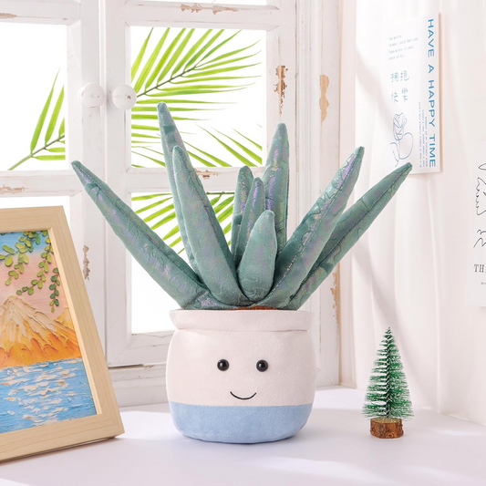Damasco Cordeiro Suculento Flor em Vaso Peluche Planta Aloé Bichos de Peluche para Crianças, Brinquedos de Peluche Macios e Fofos para Bebés Meninas e Meninos, Planta Aloé em Vaso Fofo 11,9 Polegadas