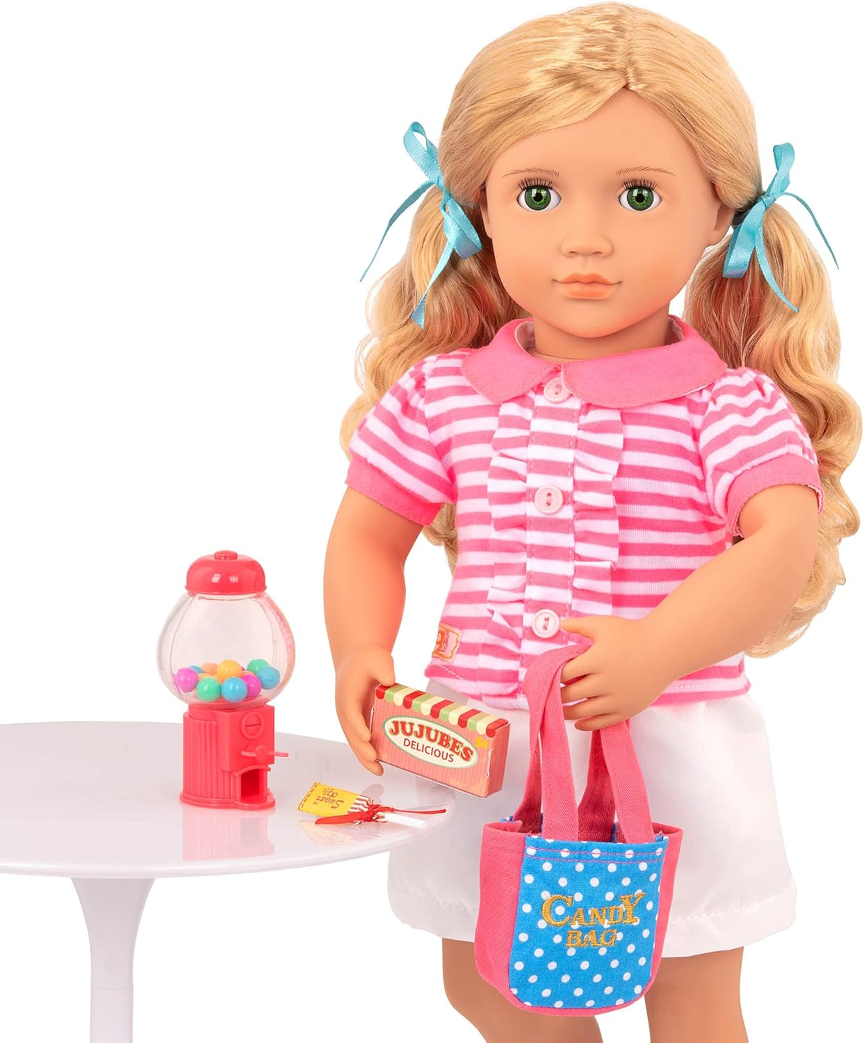 Conjunto de doces retro Our Generation - Máquina de gomas - Acessórios para bonecas de 46 cm - Jogo de fantasia - Brinquedo para crianças a partir dos 3 anos - Doces e guloseimas