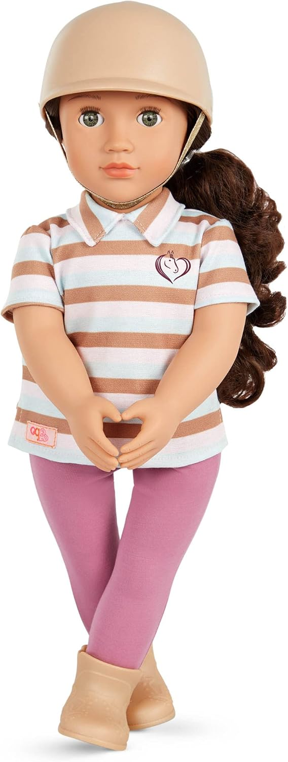 Boneca Rider Aydan da Our Generation - Boneca móvel de 46 cm com roupa, acessórios - Capacete de montar, t-shirt e botas - Brinquedo a partir dos 3 anos