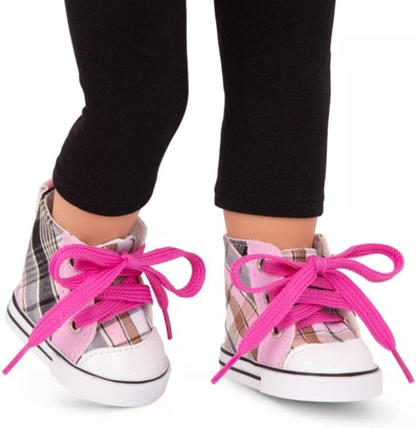 Sapatos de cano alto xadrez Our Generation para bonecas de 18"