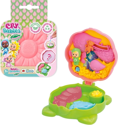 CRY BABIES Little Changers Greeny Cápsula colecionável em forma de Flor que inclui uma mini boneca, uma pipeta e um folheto +3 anos