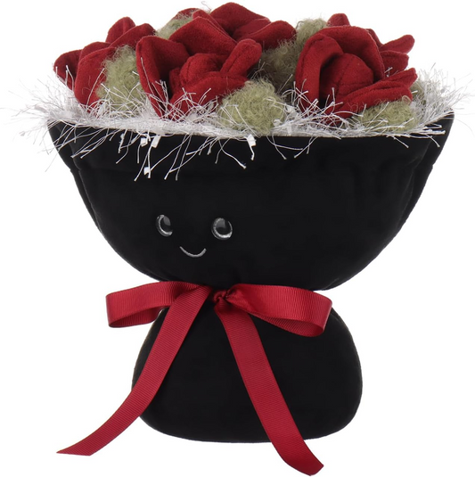 Bichos de peluche de bouquet de rosas românticas de cordeiro damasco para crianças, brinquedos de peluche fofos e macios para bebés, menina e menino, bouquet de rosas românticas fofas vermelhas de 9,5 polegadas