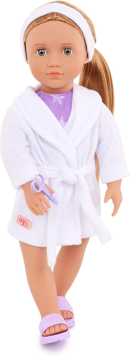 Our Generation Boneca Deluxe Emily com Livro de Histórias – Boneca organizadora de festas de 45 cm e livro de histórias para meninas e meninos, acessórios divertidos para festas, corpo macio e fofinho, para crianças a partir dos 3 anos