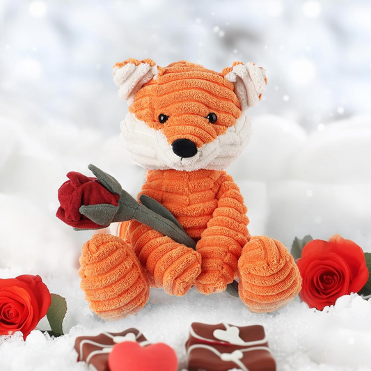 Animal de peluche de cordeiro damasco, veludo cotelê rosa, raposa, brinquedos macios do dia dos namorados, peluche fofinho, perfeito para crianças de 8,7 polegadas