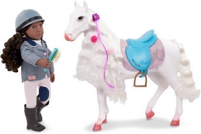 Our Generation Camarillo Hair Play Horse – Cavalo de brinquedo infantil de 50 cm com acessórios de estilo, sela e escova de cabelo – Acessório para cavalo para bonecas de 45 cm – Brinquedos para crianças a partir dos 3 anos