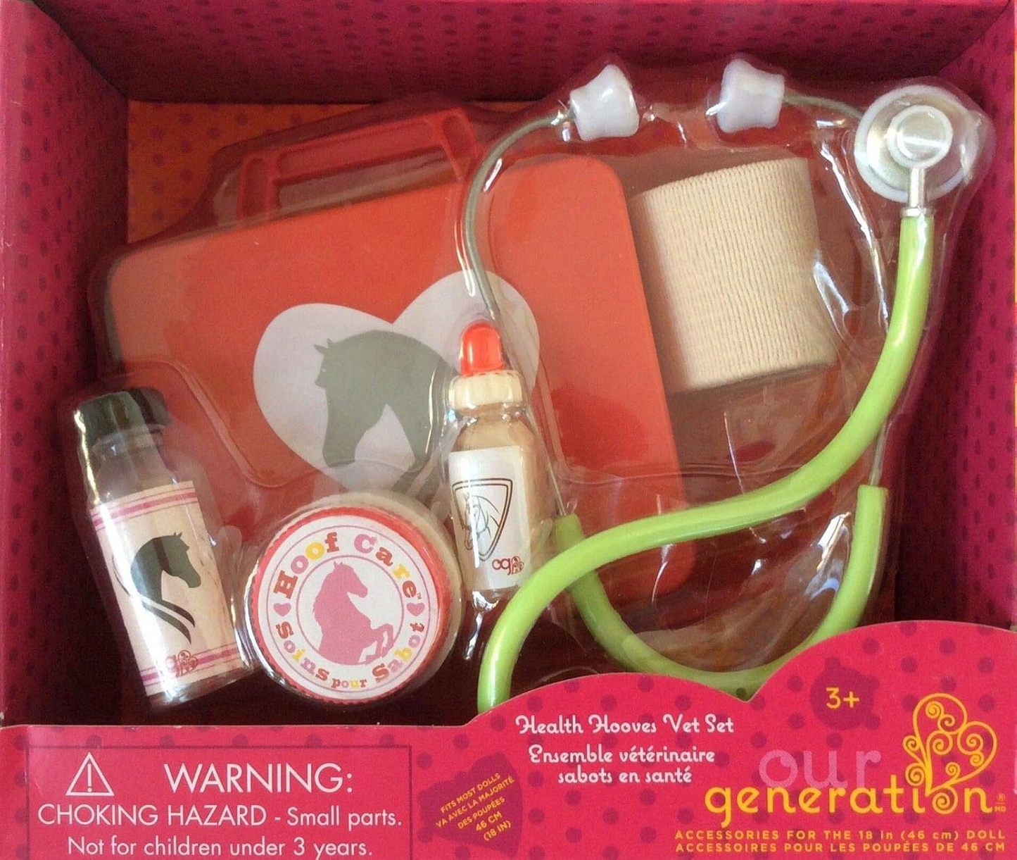 Our Generation Healthy Hooves Vet Set – Kit veterinário para cuidados com cavalos para bonecas de 45 cm – Conjunto de 6 acessórios veterinários