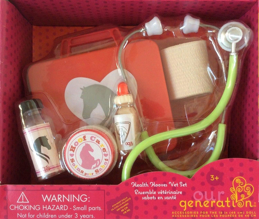 Our Generation Healthy Hooves Vet Set – Kit veterinário para cuidados com cavalos para bonecas de 45 cm – Conjunto de 6 acessórios veterinários