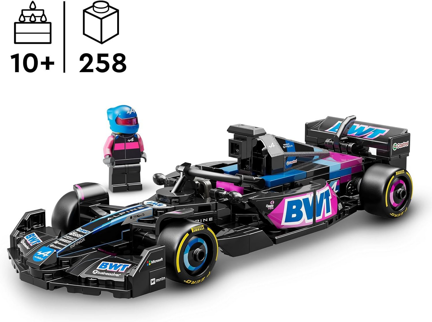 LEGO Speed Champions BWT Alpine F1 Team A524 Race Car Toy com uma minifigura colecionável de piloto de Fórmula 1 - Kits de modelos para meninos e meninas de 10 anos ou fãs adultos de automobilismo 77248