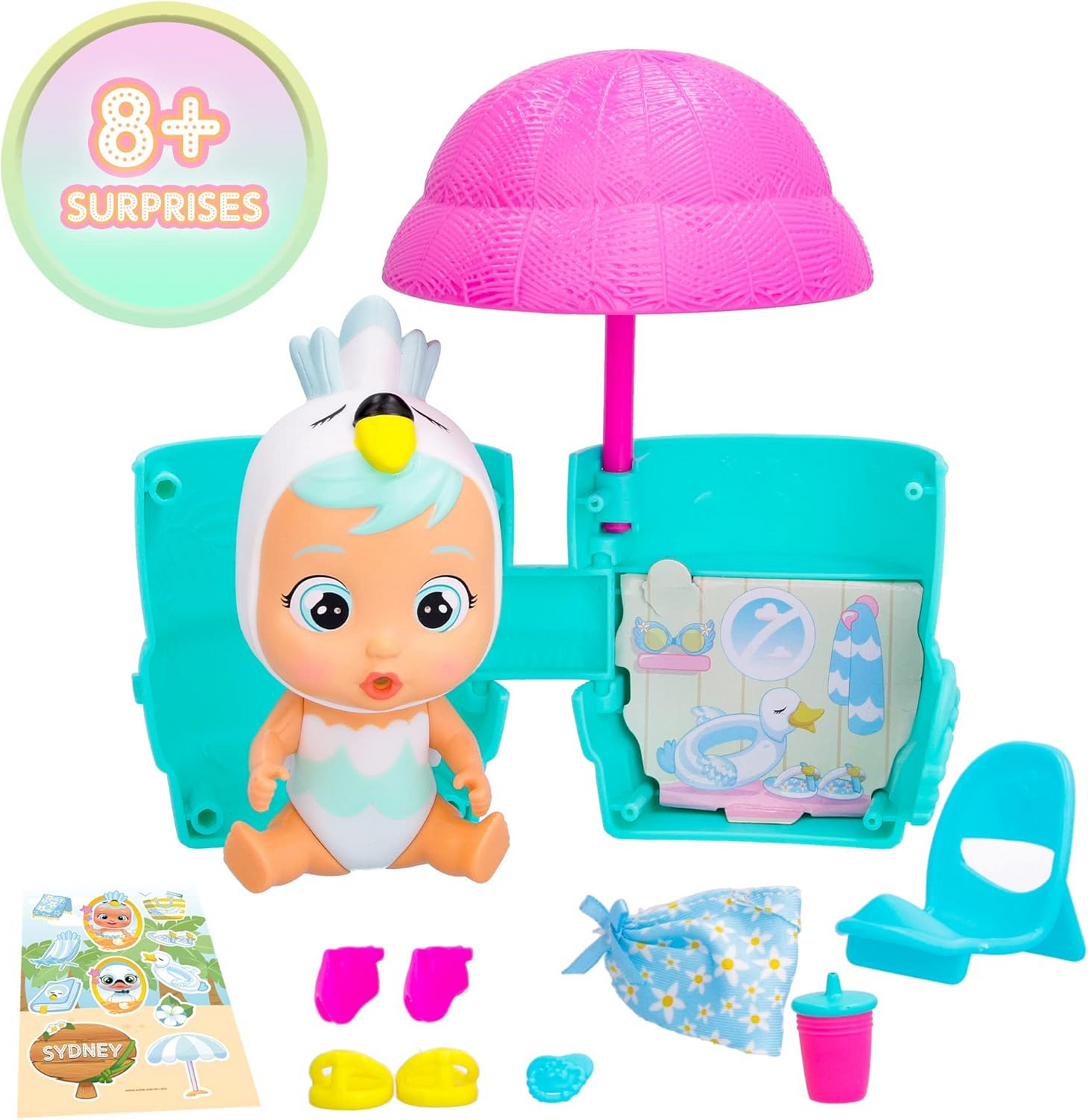 Cry Babies Magic Tears Tropical Beach Babies Pack | 2 Bonecas surpresa colecionáveis que choram lágrimas verdadeiras com Fato de Banho e 14 Acessórios - Brinquedos para meninas e meninos +3 anos