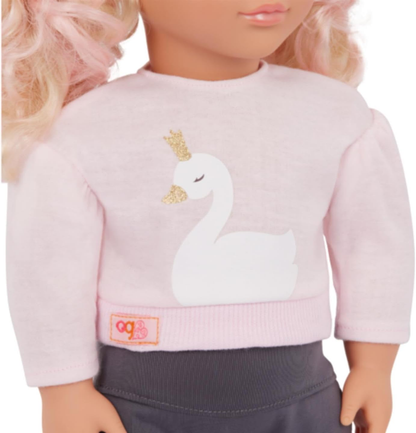 Eliana da Nossa Geração - Boneca de moda de 45 cm com roupa temática de cisne, olhos cinzentos e cabelo loiro elegante - Roupa e acessórios de boneca compatíveis - Idades 3+