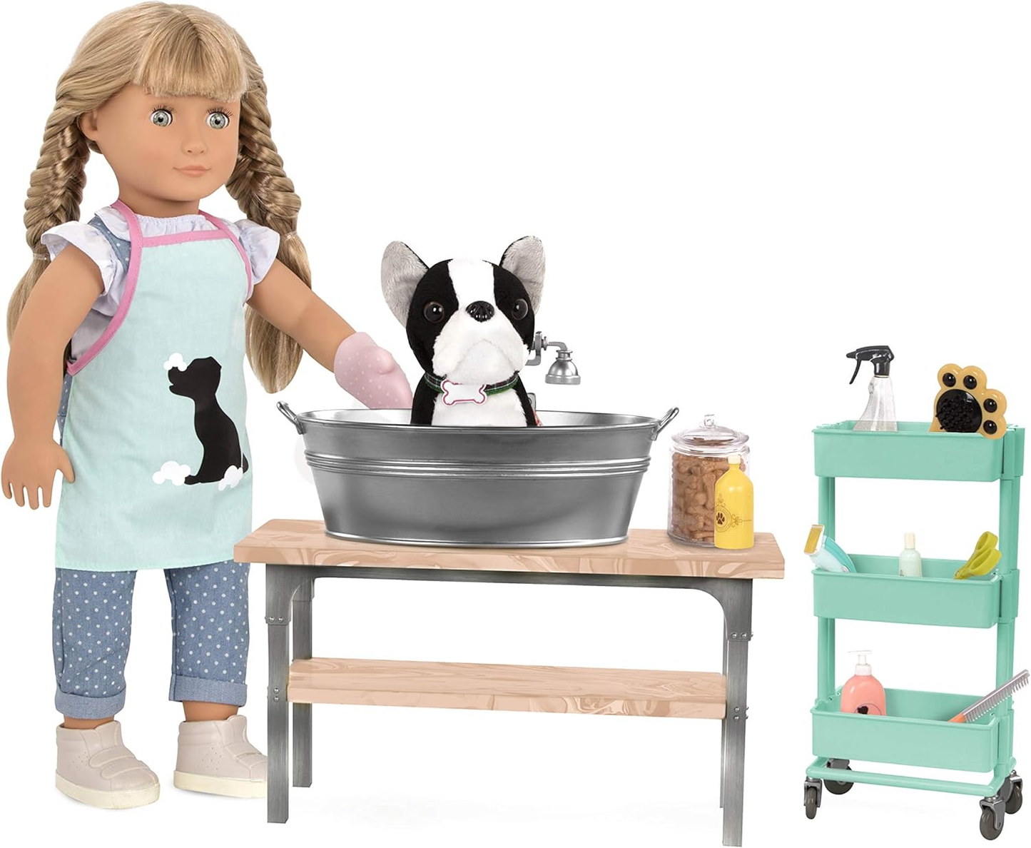 Acessórios para bonecas e animais de estimação Our Generation - Conjunto de higiene para animais de estimação - para bonecas de 46 cm - para idades entre os 3, 4 anos ou mais