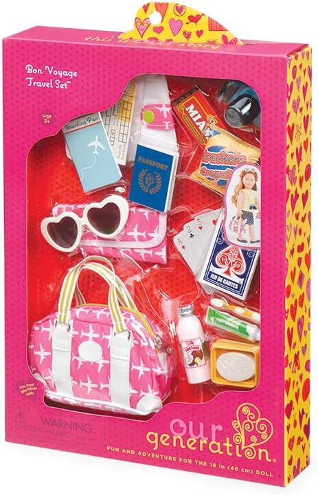Acessórios para bonecas Our Generation - Conjunto de saco de viagem Bon Voyage - para bonecas de 46 cm - para crianças a partir dos 3, 4 anos