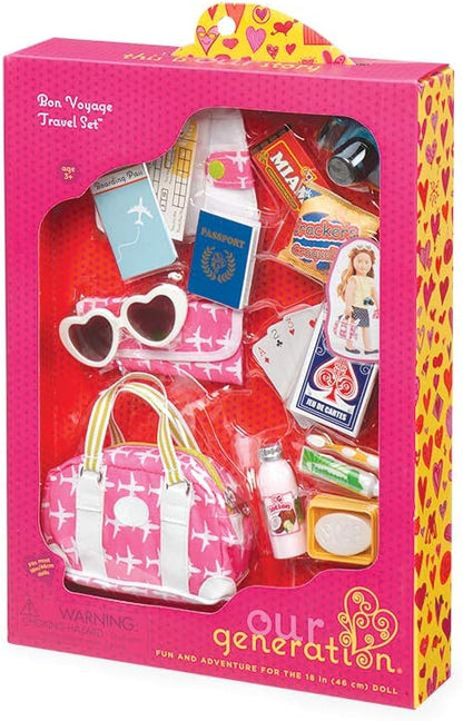 Acessórios para bonecas Our Generation - Conjunto de saco de viagem Bon Voyage - para bonecas de 46 cm - para crianças a partir dos 3, 4 anos