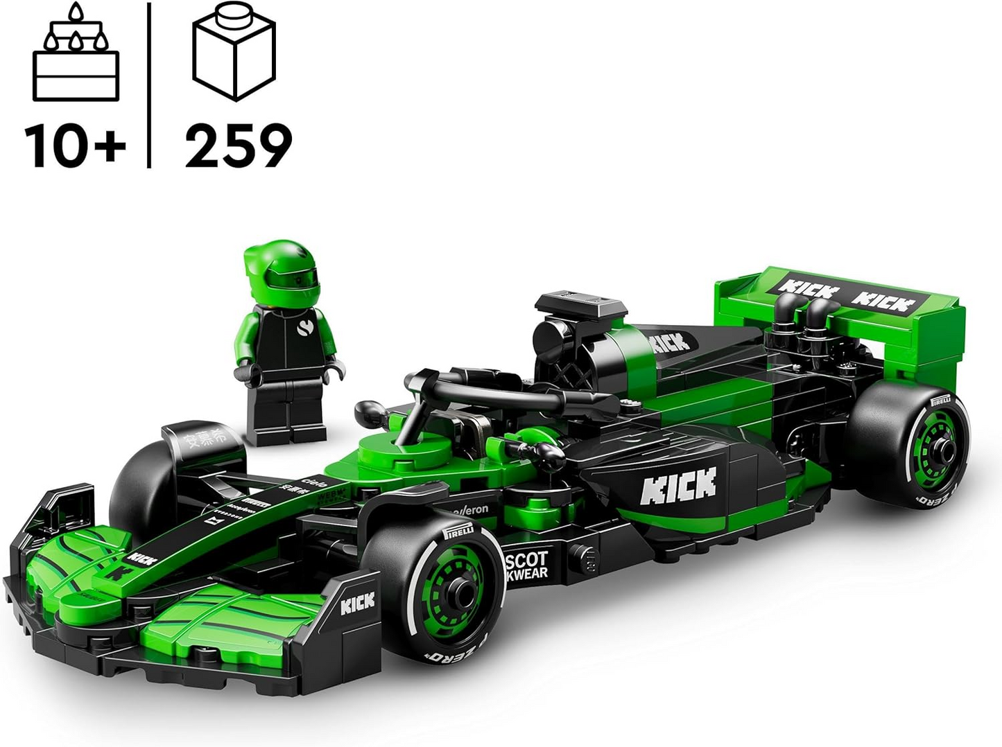LEGO 77247 Speed Champions KICK Sauber F1 Team C44 Race Car Toy com uma minifigura colecionável de piloto de Fórmula 1 - Kits de modelos para meninos e meninas de 10 anos ou fãs adultos de automobilismo