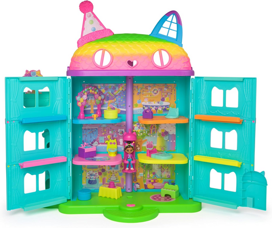 Gabby's Dollhouse, 15 peças com tema arco-íris, casa de bonecas de celebração, bonecos de brinquedo, mobiliário de casa de bonecas e 6 efeitos sonoros, brinquedos infantis para meninas e meninos 3+