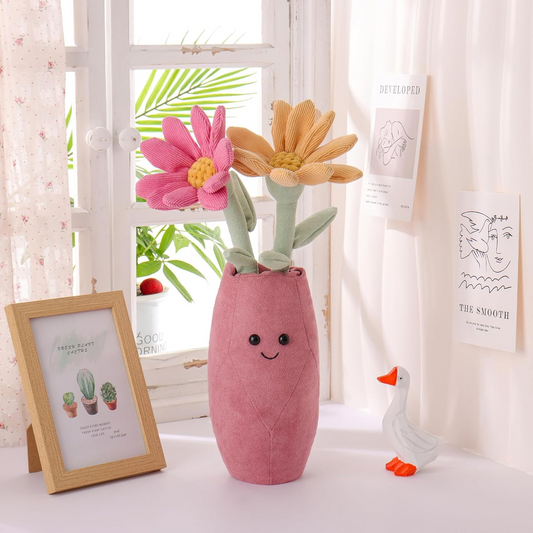Vaso de Calliopsis de Cordeiro Damasco, Peluches para Crianças, Brinquedos de Peluche Macios e Bonitos para Bebés Meninas e Meninos, Vaso de Calliopsis Fofo Rosa 13,8 Polegadas