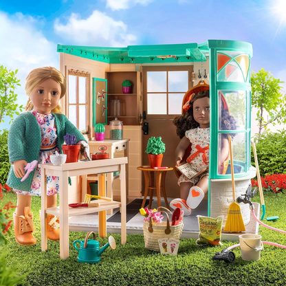 A nossa Geração Sala para Crescer Estufa – Conjunto de brinquedos temáticos de jardim para bonecas de 45 cm – Enorme conjunto de casa de brinquedo de jardim com 43 peças
