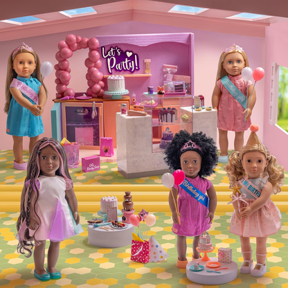 A Nossa Geração – Acessórios para Festa de Bonecas de 18 Polegadas – Bolo de Aniversário e Balões – Comida e Material de Faz de Conta – Brincadeira Imaginativa – Brinquedos para Crianças a partir dos 3 Anos – Conjunto de Aniversário Doce Celebração