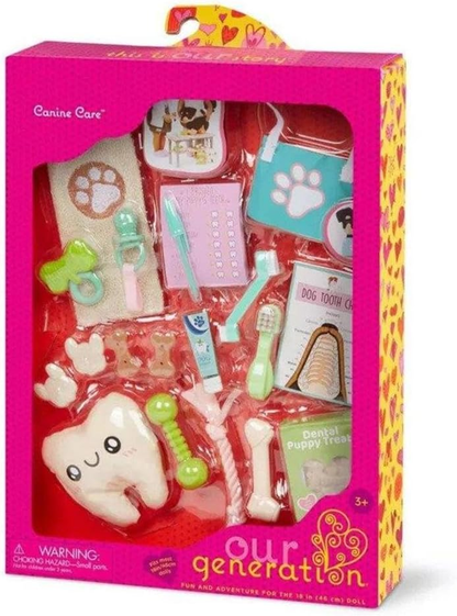 Conjunto Dentista Our Generation para Cuidados Caninos – Kit com 19 Peças para Bonecas de 45 cm – Estimula Brincadeiras Veterinárias Imaginativas – Inclui Acessórios Dentários, Brinquedos de Mastigar e Guloseimas – Para Crianças 3+ Anos