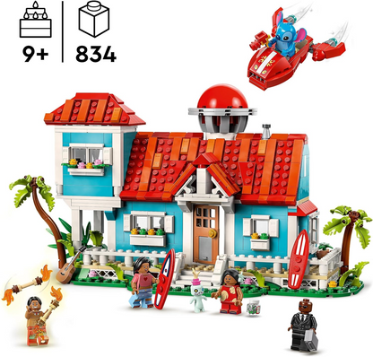 LEGO ǀ Disney Lilo and Stitch Beach House Building Kit, conjunto de construção detalhado para crianças e fãs, opções divertidas de brincadeira de faz de conta para meninas e meninos que adoram as personagens e naves espaciais 43268