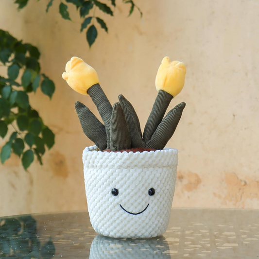 Brinquedo de peluche de planta tulipa macia de cordeiro damasco, vaso de flores amarelo de peluche, peluche kawaii para crianças, 10"