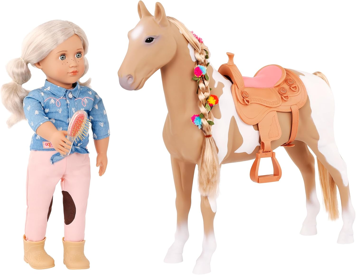 Our Generation - Palomino Hair Play Doll Horse Playset - Cavalo de brinquedo de 50 cm para bonecas da moda com crina longa e acessórios para pentear