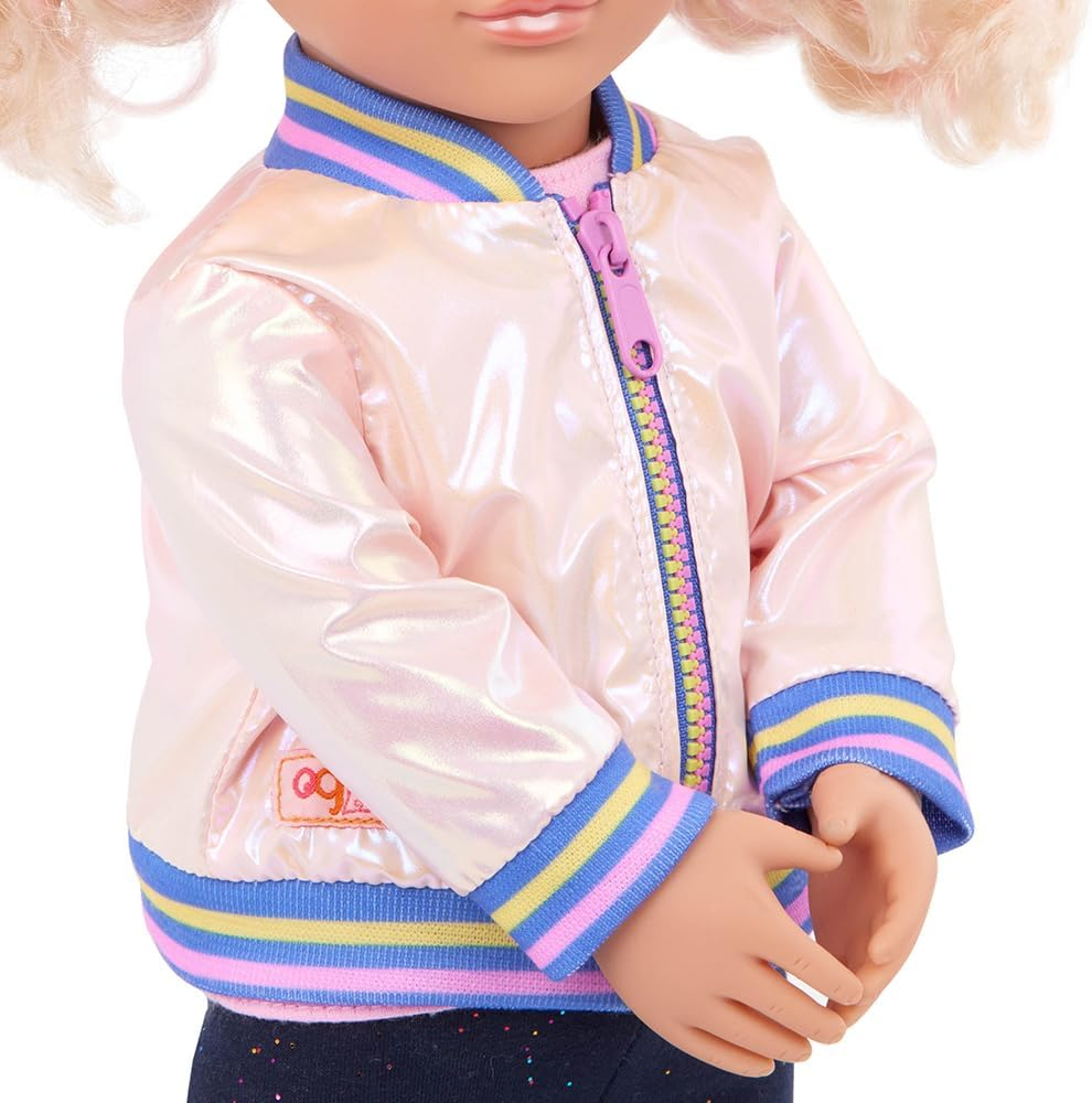 A Nossa Geração Adora Brilhar - Casaco Bomber Arco-Íris Rosa Brilhante e Conjunto de Roupa para Bonecas de 18 Polegadas, Conjunto de Moda, Fecho Funcional, Acessórios de Roupa para Brincadeiras de Faz de Conta