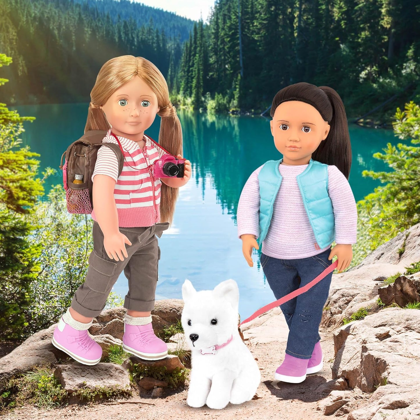 Our Generation Cassie e Pet Samoyed – Boneca de 45 cm com cachorro – Combo de boneca e cão de peluche