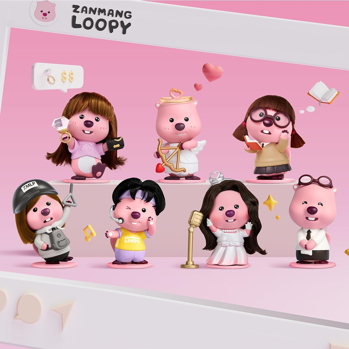 POP MART ZANMANG LOOPY's Moments Series Figuras Conjunto Completo Design Premium Presentes para Mulheres Fãs-Favorito Colecionável Chic Art Toy Figura de Ação