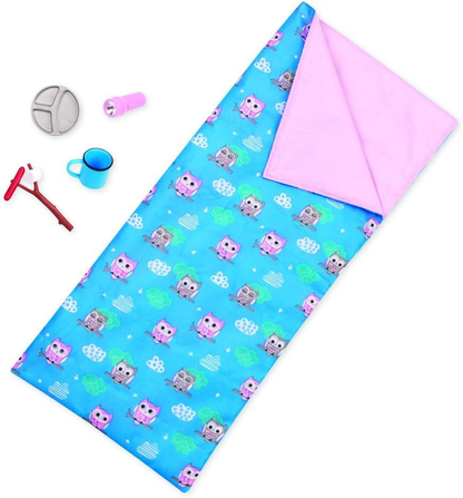 Conjunto de campismo Our Generation Happy Camper para bonecas de 18" - Brinquedo de aventura ao ar livre com tenda, saco-cama, acessórios para fogueira, pau de marshmallow, salsicha, prato de campismo e caneca - (boneca vendida em separado)