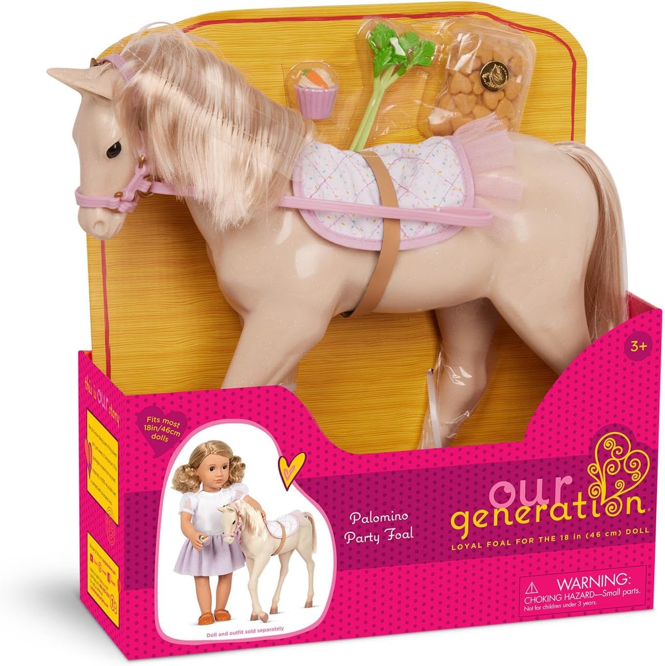 A nossa geração Palomino Party Foal – Boneca de cavalo bebé de 30 cm com guloseimas temáticas de aniversário – Inclui conjunto de acessórios de 5 peças