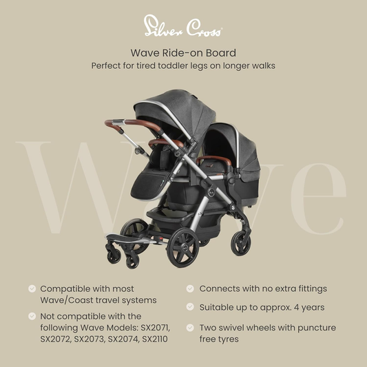 Silver Cross | Passeio de prancha Wave/Coast | Acessórios para carrinhos de bebé | Sistema de viagem compacto | Máxima aderência | Durável