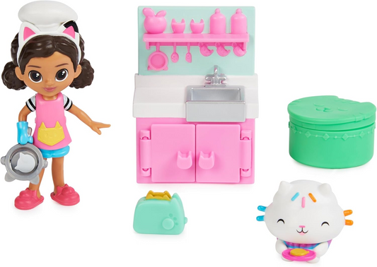 Gabby's Dollhouse, Lunch and Munch Kitchen Set com 2 bonecos de brinquedo, acessórios e peça de mobiliário, brinquedos infantis para idades a partir dos 3 anos