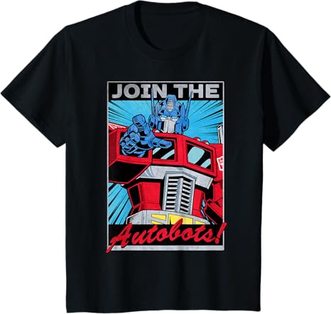 T-shirt com poster retro do Transformers Optimus Prime juntando-se aos Autobots
