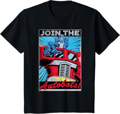 T-shirt com poster retro do Transformers Optimus Prime juntando-se aos Autobots
