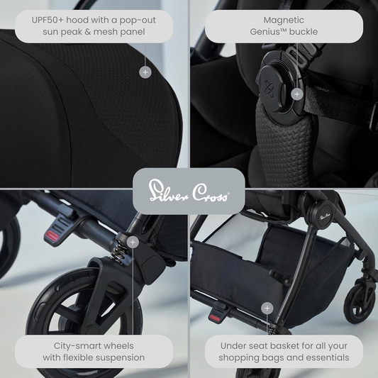 Silver Cross - Dune 2 Carrinho de bebé e alcofa First Bed - Carrinho de bebé compacto e sistema de viagem para estilos de vida urbanos - Recém-nascido a 4 anos (22 kg) - Espaço