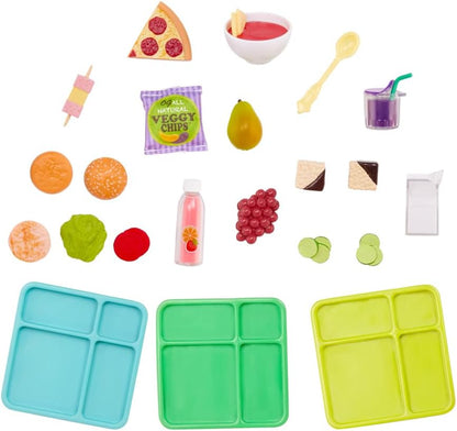 A Nossa Geração - Conjunto de Mesa de Cafetaria para Bonecas de 46 cm - Móveis para Bonecas - Com Mais de 20 Alimentos e Acessórios de Brinquedo - Perfeito para Cenas Escolares e Brincadeiras Criativas - Mesa de Cafetaria