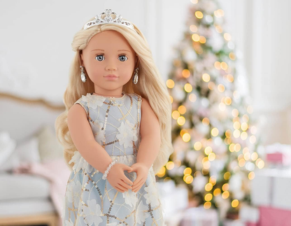 Our Generation – Boneca de 45 cm com vestido floral – Cabelo loiro e olhos azuis – Acessórios de joalharia – Brincadeira de faz de conta – Brinquedos para crianças a partir dos 3 anos – Ellory