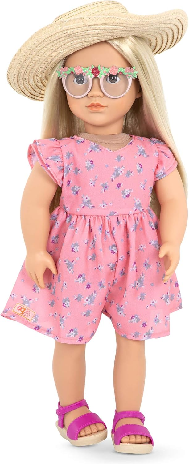 Boneca Our Generation com vestido estampado floral e chapéu de sol, Dália